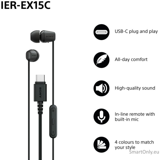 Sony IER‑EX15C USB‑C Wired Earbuds with Mic, Black 1