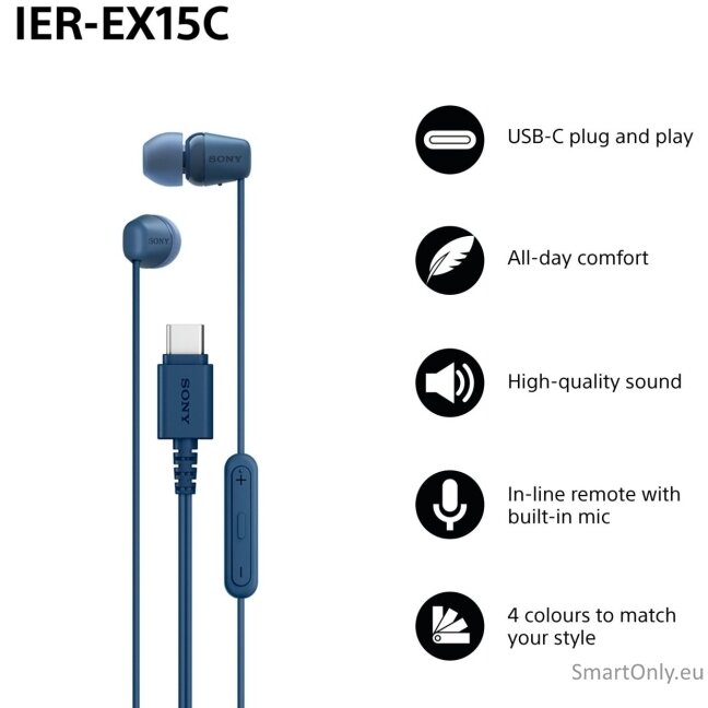 Sony IER‑EX15C USB‑C Wired Earbuds with Mic, Blue 1