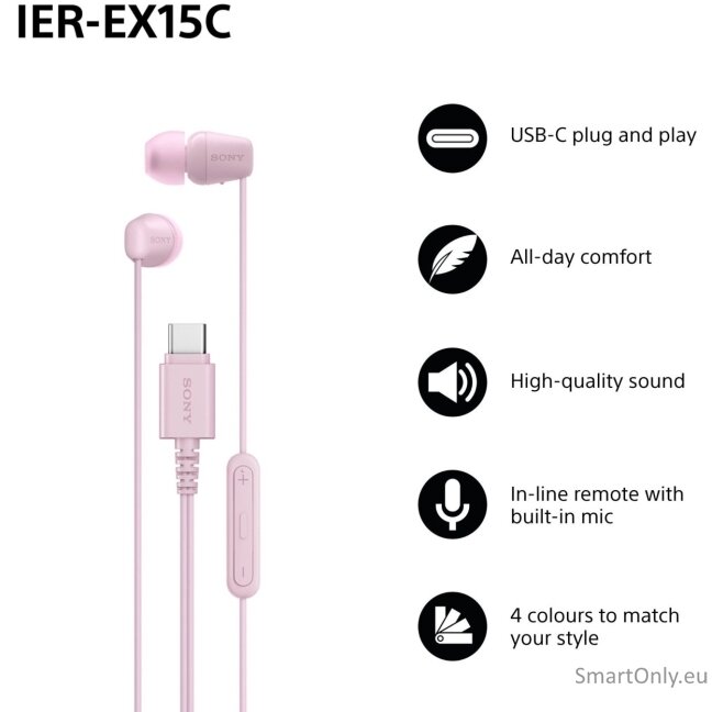 Sony IER‑EX15C USB‑C Wired Earbuds with Mic, Pink 1 Sony IER‑EX15C USB‑C Wired Earbuds with Mic, Pink 1