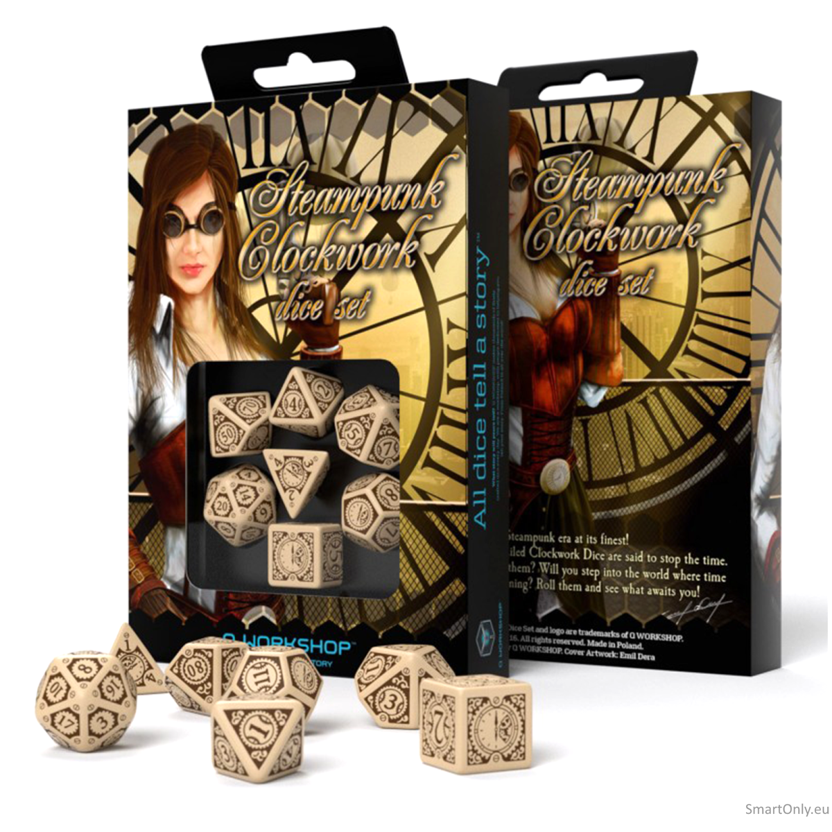 Steampunk Clockwork kauliukų rinkinys smėlio ir rudos spalvos Steampunk Clockwork kauliukų rinkinys smėlio ir rudos spalvos
