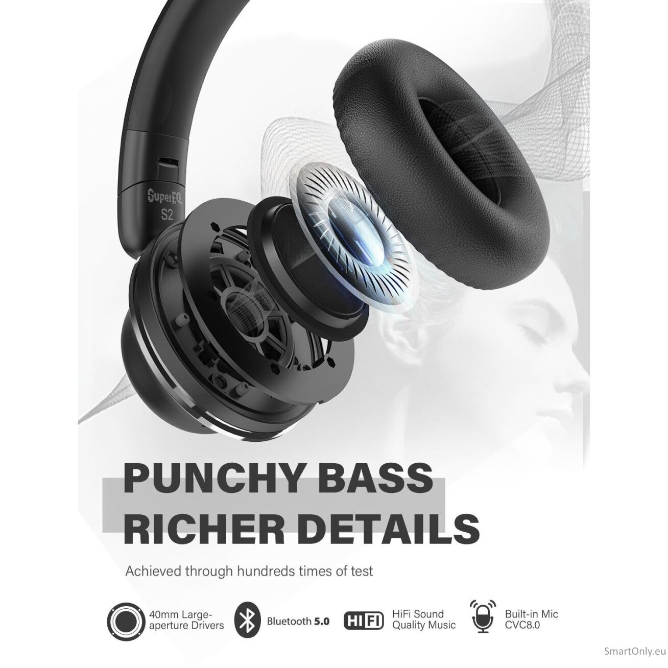 ONEODIO SuperEQ S2 ANC Wireless Headphones Black 3