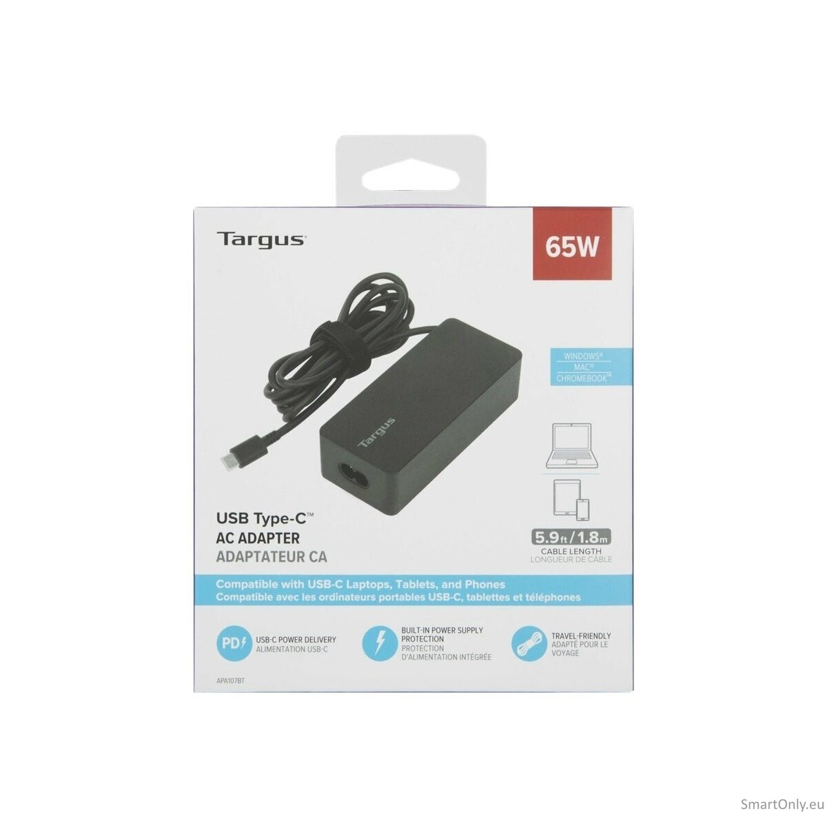 Targus | 65 W USB-C PD Charger - For Laptops or Power Pass-Thru Docks 3 Targus | 65 W USB-C PD Charger - For Laptops or Power Pass-Thru Docks 3