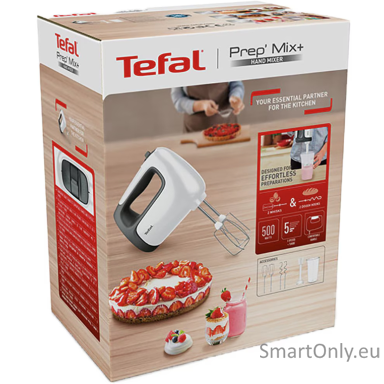 TEFAL | Hand mixer | HT461138 Prep'Mix+ | Hand Mixer | 500 W | Number of speeds 5 | Turbo mode | White/Grey