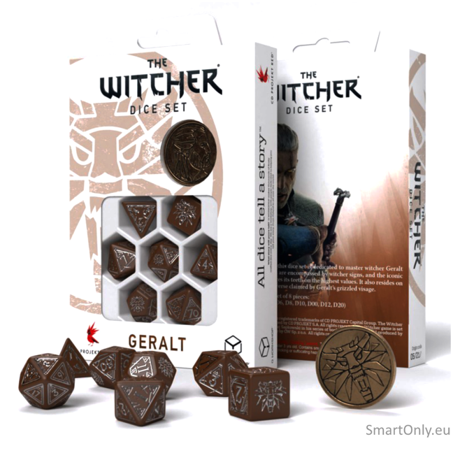 The Witcher Geralt kauliukų rinkinys rudos ir sidabrinės sp The Witcher Geralt kauliukų rinkinys rudos ir sidabrinės sp
