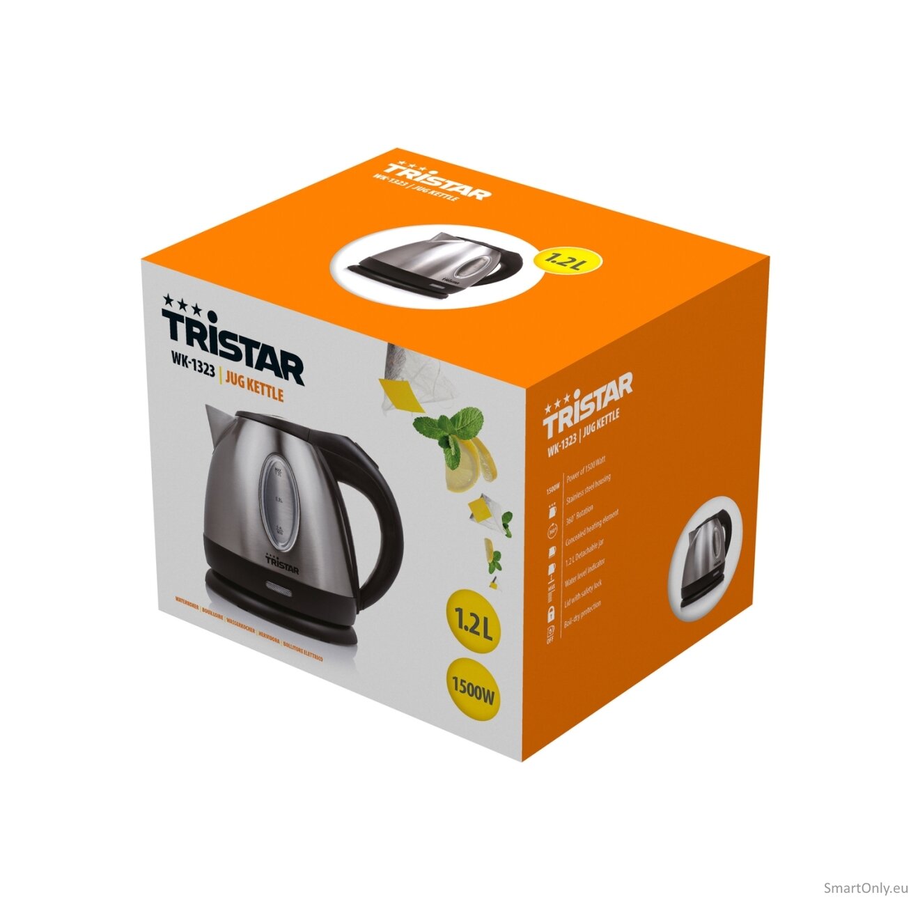Tristar | Jug Kettle | WK-1323 | Standard | 1500 W | 1.2 L | Stainless steel | 360° rotational base | Silver 7 Tristar | Jug Kettle | WK-1323 | Standard | 1500 W | 1.2 L | Stainless steel | 360° rotational base | Silver 7