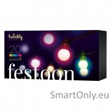 Twinkly Festoon Smart LED Lights 20 RGB (Multicolor) G45 bulbs, 10m