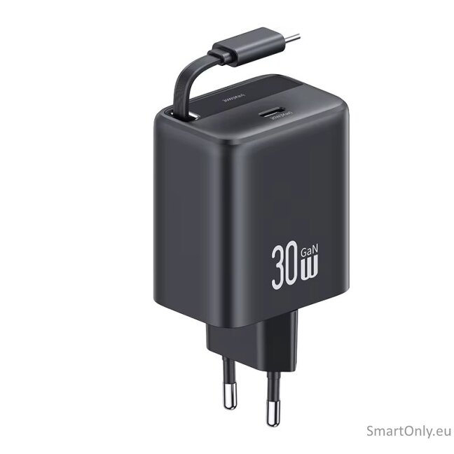 Usams CC241 30W PD QC kroviklis su ištraukiamu laidu Black