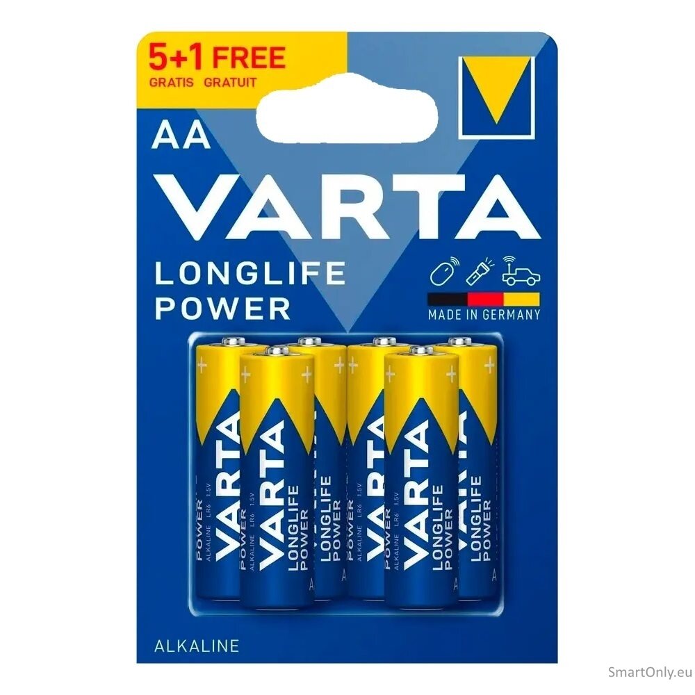 Varta AA Longlife Power LR6 šarminės baterijos 6 vnt. Varta AA Longlife Power LR6 šarminės baterijos 6 vnt.