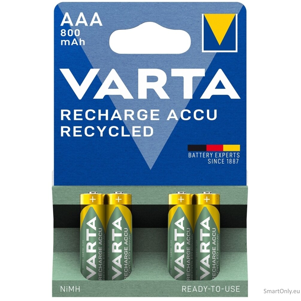 Varta Recycled AAA 800 mAh (56813) įkraunamos baterijos 4 vnt. 2 Varta Recycled AAA 800 mAh (56813) įkraunamos baterijos 4 vnt. 2