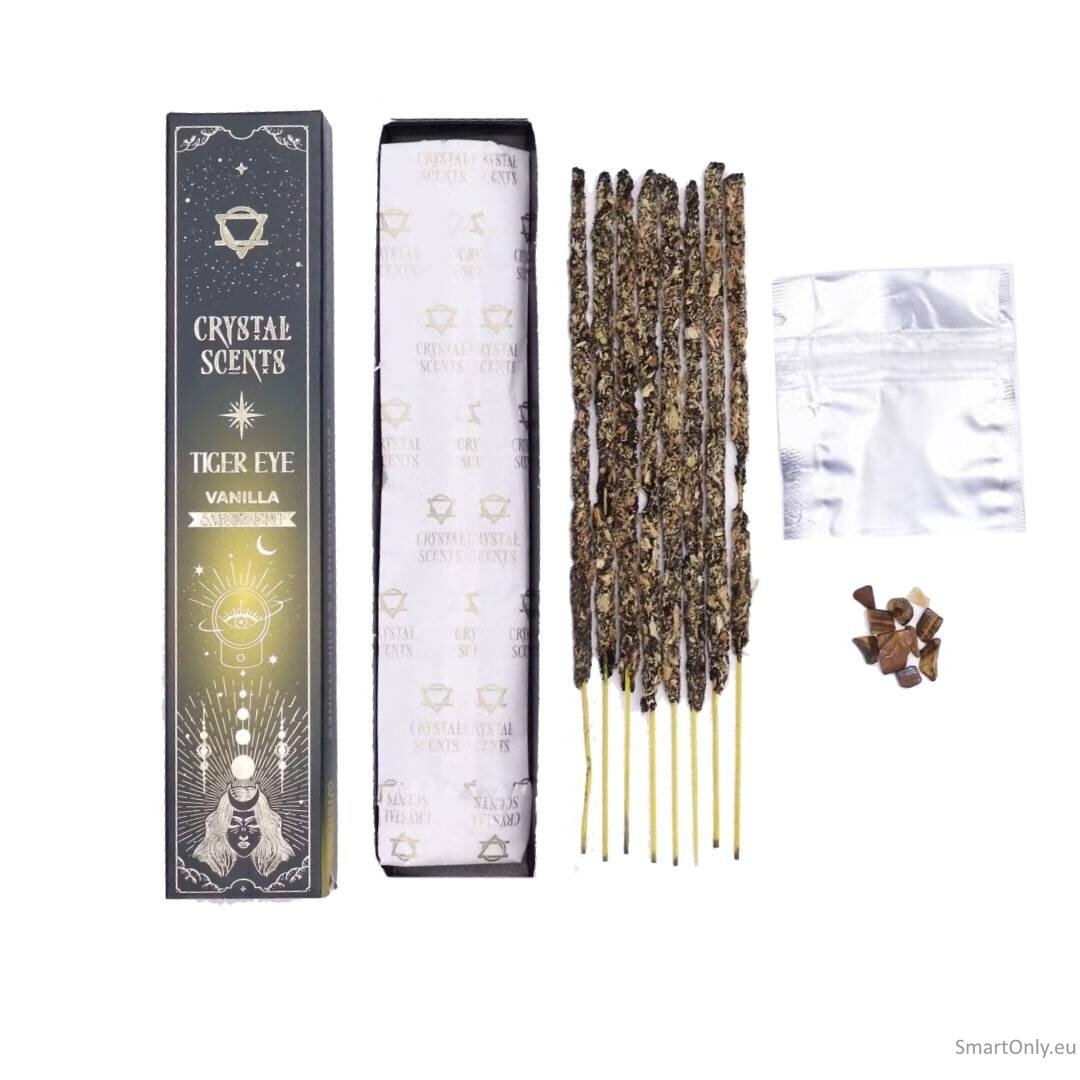 Vanilės Aromato Natūralūs smilkalai su Tigro Akies kristalais Crystal Scents Vanilės Aromato Natūralūs smilkalai su Tigro Akies kristalais Crystal Scents