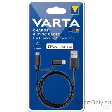 Varta Charge & sync cable 2in1: Lightning & Micro USB 57943 laidas Varta Charge & sync cable 2in1: Lightning & Micro USB 57943 laidas