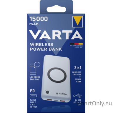 Varta Wireless Power bank-charger Energy 15000mAh 57908 išorinė baterija (powerbank)-pakrovėjas Varta Wireless Power bank-charger Energy 15000mAh 57908 išorinė baterija (powerbank)-pakrovėjas