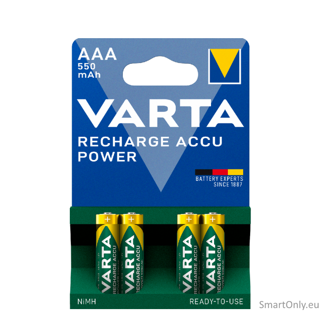 Varta AAA Recharge ACCU Power 550mAh (56743) R2U pakraunamos baterijos 4 vnt. Varta AAA Recharge ACCU Power 550mAh (56743) R2U pakraunamos baterijos 4 vnt.
