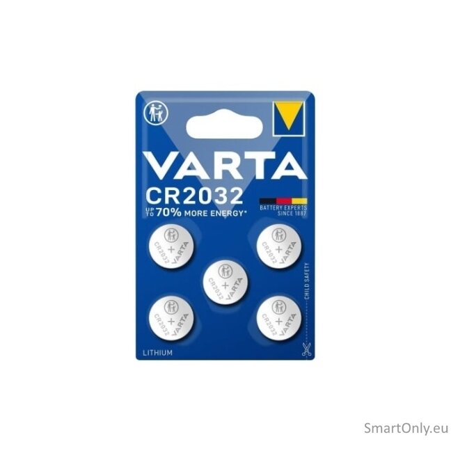 Varta CR2032 (6032) monetinės ličio baterijos 5 vnt. 1 Varta CR2032 (6032) monetinės ličio baterijos 5 vnt. 1