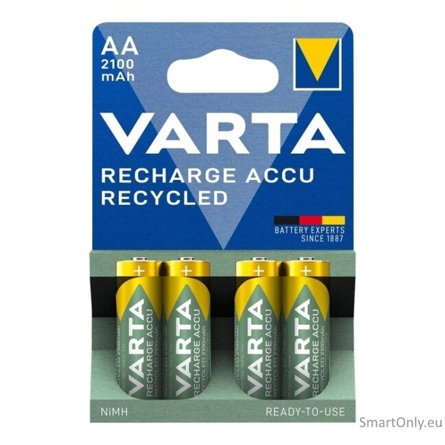 Varta Recharge Accu Recycled AA 2100 mAh (56816) įkraunamos baterijos 4 vnt. 1 Varta Recharge Accu Recycled AA 2100 mAh (56816) įkraunamos baterijos 4 vnt. 1