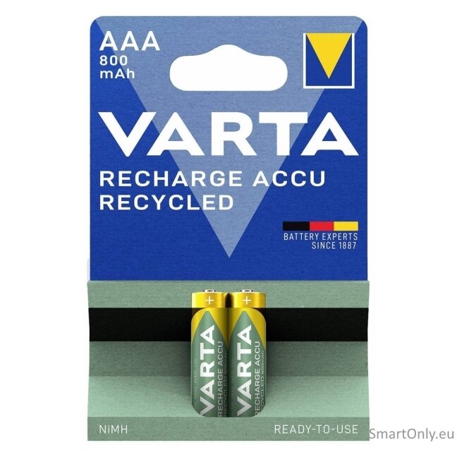 Varta Recharge Accu Recycled AAA 800 mAh (56813) įkraunamos baterijos 2 vnt. Varta Recharge Accu Recycled AAA 800 mAh (56813) įkraunamos baterijos 2 vnt.