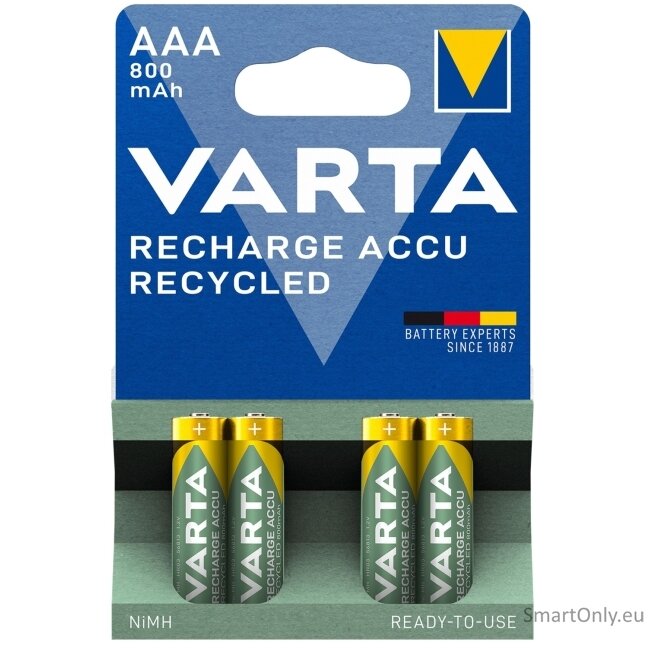 Varta Recycled AAA 800 mAh (56813) įkraunamos baterijos 4 vnt. 2 Varta Recycled AAA 800 mAh (56813) įkraunamos baterijos 4 vnt. 2