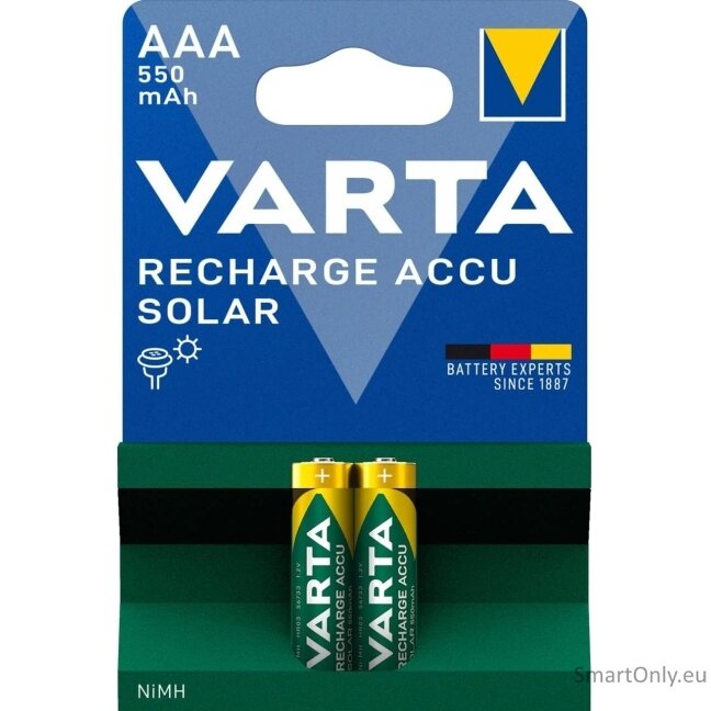 Varta Solar AAA 550mAh (56733) įkraunamos baterijos 2 vnt. 1 Varta Solar AAA 550mAh (56733) įkraunamos baterijos 2 vnt. 1