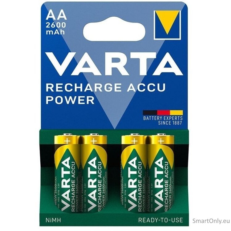 Varta AA R2U 2600mAh (5716) Recharge Accu Power pakraunamos baterijos 4 vnt. Varta AA R2U 2600mAh (5716) Recharge Accu Power pakraunamos baterijos 4 vnt.