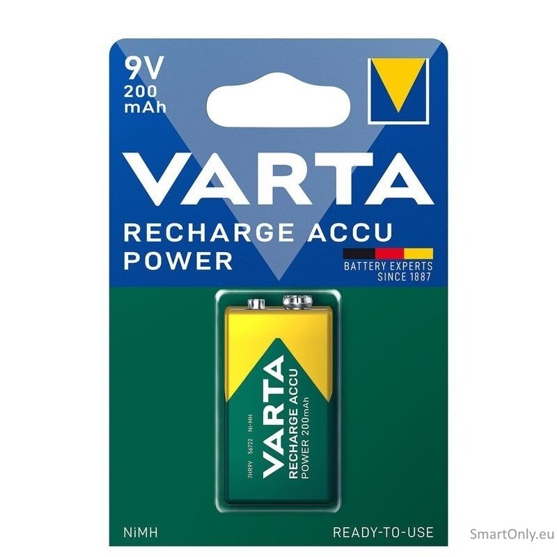 Varta 9V Recharge Accu Power 200mAh (56722) pakraunama baterija 1 vnt. Varta 9V Recharge Accu Power 200mAh (56722) pakraunama baterija 1 vnt.