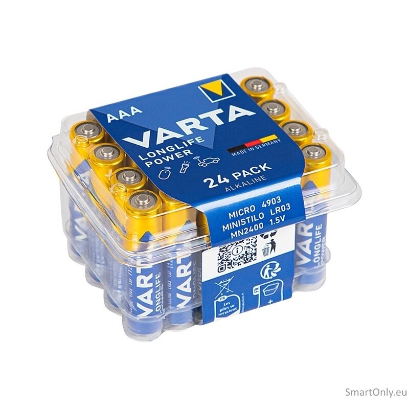 Varta AAA Longlife Power LR03 Alkaline baterijos 24 vnt. Varta AAA Longlife Power LR03 Alkaline baterijos 24 vnt.