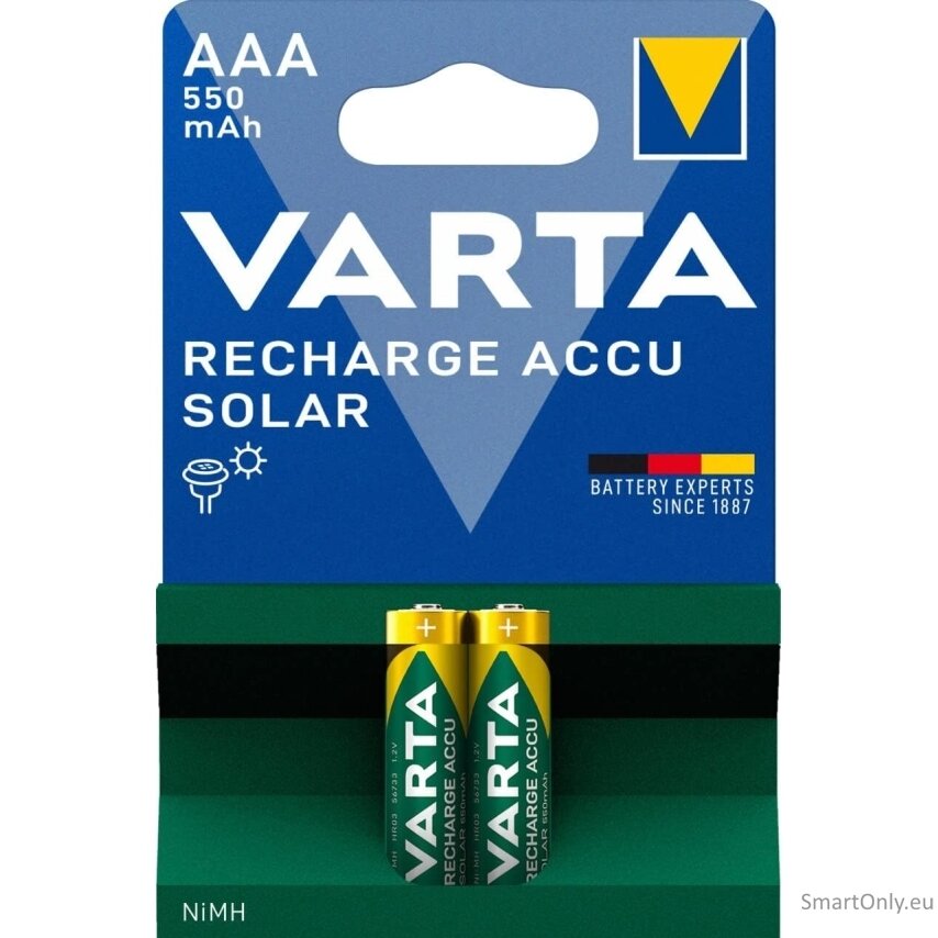 Varta Solar AAA 550mAh (56733) įkraunamos baterijos 2 vnt. 1 Varta Solar AAA 550mAh (56733) įkraunamos baterijos 2 vnt. 1