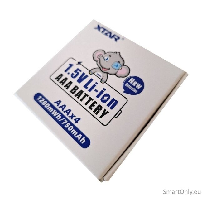 Xtar AAA įkraunamos Li-ion baterijos 1200mWh 680/750mAh su dėžute 4 vnt. 1 Xtar AAA įkraunamos Li-ion baterijos 1200mWh 680/750mAh su dėžute 4 vnt. 1
